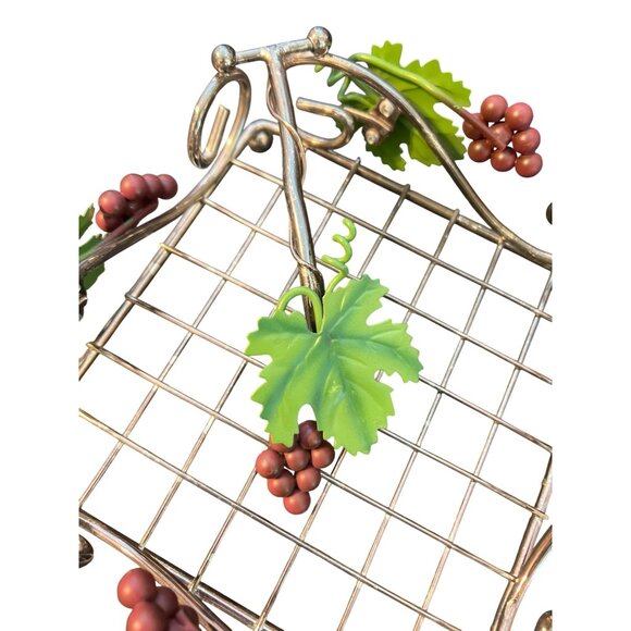 Grape Vine Metal Napkin Holder Hinged Arm Kitchen Wine Decor Footed 8" x 8" READ - Picture 4 of 7
